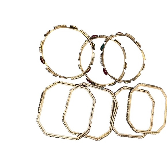 Bundle Bohemian Jewels Brass Bangle Bracelet Gold Tone Multi Color Elegant